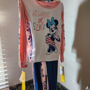 Set of 2 Pairs Disney Minnie Mouse 100% Cotton Sleepwear Set Size 8 Kids